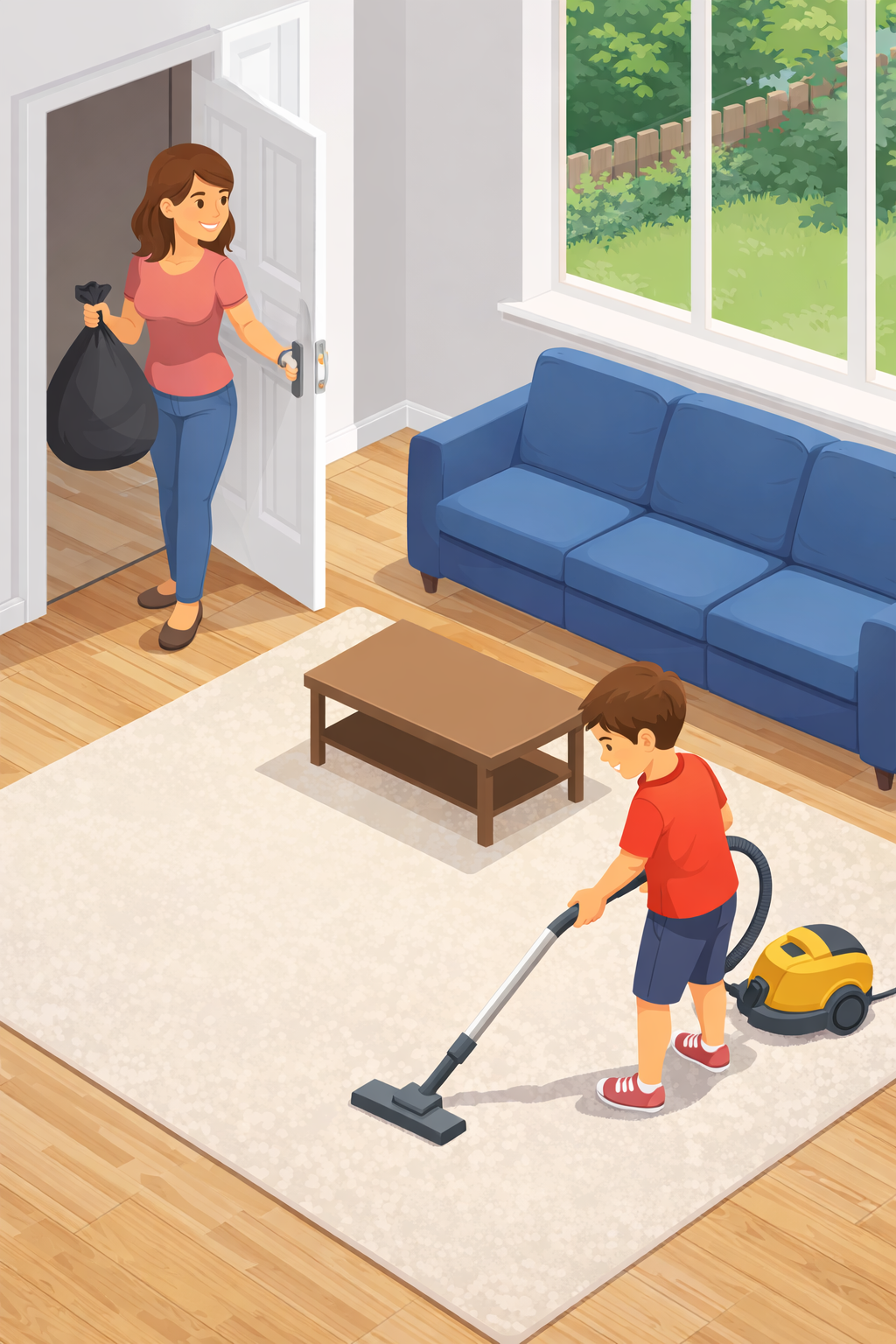 Family doing household chores together